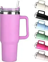 HAUNDRY 40 oz Insulated Travel Mug Tumbler with Handle, Double Wall Vacuum Sealed Stainless Steel Cup with Straw and Lid, Water Bottle for Cold and Hot Water (Purple)