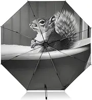 [PDZRMY] Squirrel Bathtub Funny UV Protection Travel Umbrella Compact for Rain and Sun - Auto Open and Close UPF 50+ Windproof Portable 46” Sun Umbrella for Women and Men