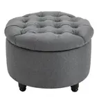 HOMCOM Ottoman Round Linen Tufted Storage Grey