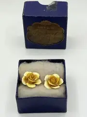 Coalport Hand Made Fine English Bone China Yellow Rose Screw Back Earrings NIB