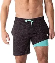 [Third Wave] Swim Trunks with Compression Liner - Men's Premium 7 Inch Inseam Quick Dry Swim Shorts for Beach and Swimming