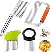 4 Pieces Wavy Chopper Cutters Set Crinkle Chip Cutter Stainless Steel Potato Fruit Vegetable Crinkle Slicer Vegetable Chopper and French Fry Slicer Onion Holder Slicer Cutter Choppers