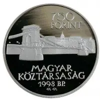 在飛比找Yahoo!奇摩拍賣優惠-匈牙利1998年布達佩斯城市景觀750福林精制銀幣紀念幣11