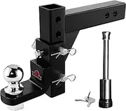 Adjustable Trailer Hitch Ball Mount Fits 2-Inch Receiver, 9-1/2" Drop/ 8-1/4" Rise Drop Hitch, Tow Hitch for Heavy Duty Truck with Stainless Steel Pins and Lock