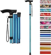 supregear Folding Cane, 5-Level Adjustable Height Walking Stick Lightweight Portable Cane Travel Cane with Wrist Strap and T Handle for Elderly Disabled Men Women, Blue