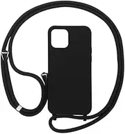 PuYu Zhe Compatible for iPhone 11 Pro Case,Silicone Crossbody Cover TPU Shell Adjustable Cord Lanyard Slim Stylish Shockproof Case-Black
