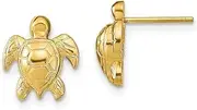 [JewelryWeb] 14k Gold Mini Sea Turtle Post Earrings 2 d and Textured 11.2mm long Stud Earring for Women