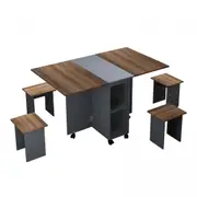 Folding Dining Table Set 4 Chairs 5 Piece Extendable Outdoor Furniture Room Home Kitchen Camping Picnic Desk Foldable Modern Wooden with Wheels