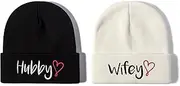 [Enodtter] Embroidered Mr Mrs Hubby Wifey Beanie Hats