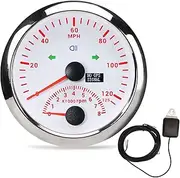 85mm GPS Speed Gauge 3 3/8in 0‑125MPH Waterproof DC9‑32V for Ship Yacht Motorcycle ATV Engineering Vehicle(White Dial Silver Bezel)