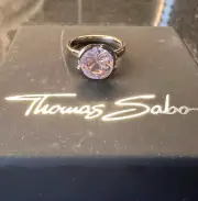 Thomas Sabo Pink Pave Swarovski Stone .925 Sterling Silver Ring Size K