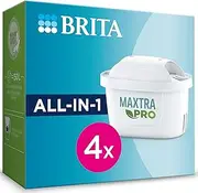 BRITA Maxtra Pro All-in-1 Water Filter Cartridges - Pack of 4 - Original BRITA Replacement Cartridge, Reduces Limescale, Chlorine, Pesticides, Metals Such as Lead & Copper - for Fresh, Delicious