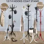 Wooden / Metal Tree Style 12 Hooks Hat Coat Clothes Rack Stand Walnut Base Ring
