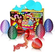 Impossmaker 6PCS 3D Printed Easter Dragon Eggs with 3D Printed Dragon Inside, Micro Easter Basket Stuffers Mini Dragon Egg Set Articulated Crystal Dragon Fidget Toy for Adults Teens
