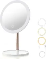 YEAKE Lighted Makeup Mirror,8.5'' Large Rechargeable Vanity Mirror with 3 Col...