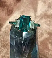 Bomb Party Only For You Lab Azure Blue Tourmaline Hematite Plate Ring SZ 6 6644