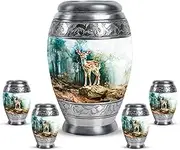 Deer Urns For Human Ashes Adult Man - Cremation Urn For Adult Ashes Women - Small Urns For Ashes Set Of 4 - Blue Ash Holders - Funeral Small Urn for Human Ashes Keepsake (Combo Of 5, 10" & 3")