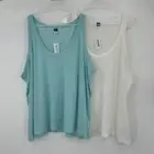 Old Navy tank tops bundle (2) linen blend blue white scoop neck XXL tall NEW