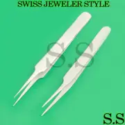 2 ASSORTED SWISS JEWELER STYLE WATCH REPAIR TOOLS FORCEPS #5 #8 TWEEZERS