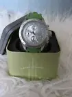 Retro Fossil Watch CH-2588 STAINLESS Chronograph Quartz Green Silicone Band NEW