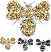 SHINEOFI 4pcs Crystal Patches: Decorative Bee Rhinestone Appliques Iron On Embroidered Patches for Clothes Shoes Bags DIY Crafts