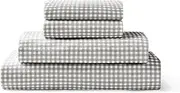 Brielle Home Flannel Sheet Set Cotton Soft Warm & Cozy Modern Chic with Elastic Deep Pockets, Queen, Gingham Grey