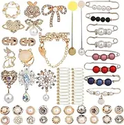 [Acoavo] 67PCS Brooch Pins Charms For Socks Charms Brooch Pins For Women Rhinestone Pearl Bling Gold Junk Sock Jewelry Bulk Fashion Decorative Safety Pins Broches For Shoes Clothes Hats Pant Shawl Scarf, Pearl