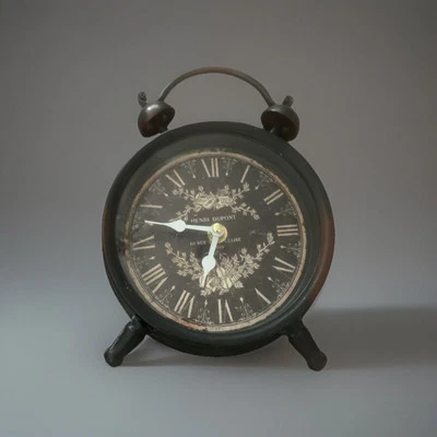 Henri Dupont Quartz Clock Desk or Wall Metal Frame Glass Lens Twin Bell Design