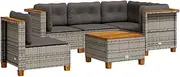 vidaxl Garden Sofa Set 6-Piece with Cushions Grey Poly Rattan Modular Outdoor Patio Furniture for Terrace Backyard