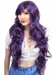 Aria Extra Long Curly Purple Womens Costume Wig
