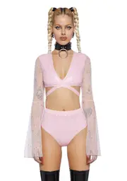 [Club Exx] Dazed Dreamer Sequin Wrap Top - Baby Pink