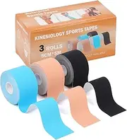 Kinesiology Tape 3 Rolls, Breathable Sports Tape, Physio Elastic Athletic Tape, Waterproof Kinesiology Muscle Tape for Knee, Shoulder, Ankle Muscles, 5CM * 5M, 3 Colors (No Pre-Cut, 5 CM* 5 M)