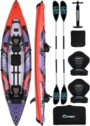 UPWELL 11'/14'6”Inflatable Kayak with Drop Stitch Floor and Accessories Including Kayak Seat with Thickened Cushion, Paddle, Fin, Repair Kits, Carry Bag and Hand Pump