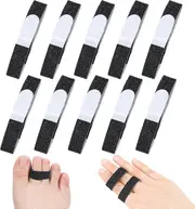 10pcs Buddy Tape Finger Straps No Slip Hook Loop Finger Splints, Reusable Fabric Buddy Wraps For Broken Toes Black