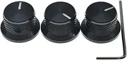 KAISH 3pcs Aluminium Potentiometer Knobs 1/4" Universal Top Hat Knobs Bell Control Knob with Set Screw for Guitar/Bass/AMPS/Preamps Black with Indicator