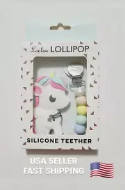 LouLou Lollipop Black White Unicorn Silicone Teether-NEW IN BOX
