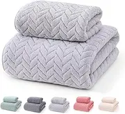 [YURIRIA] Bathroom Towels 2PCS Ultra Soft Water Absorbent Towel Set for Beach Swimming and Spa Quick Drying Microfiber Towels(Grey)