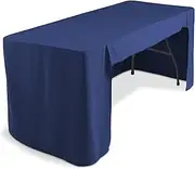 Lann's Linens Premium 6' Trade Show Table Cover - Open Back Fitted Tablecloth - Navy Blue