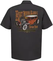 Lucky 13 Rust Never Sleeps Rockabilly Hot Rod Button Down Work Shirt LM6850RN