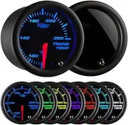 GlowShift Tinted 7 Color 260 F Transmission Temperature Gauge Kit - Includes Electronic Sensor - Black Dial - Smoked Lens - for Car & Truck - 2-1/16" 52mm