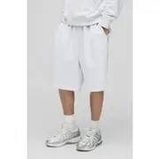 Mens Grey Marl Tall 260GSM Loopback Oversized Drop Crotch Basic Shorts