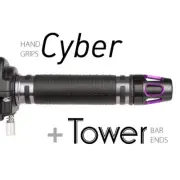 KiWAV Motorcycle Cyber Grips Dark Gray with Tower Bar Ends Purple/Black