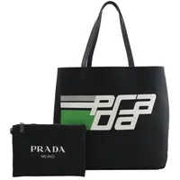 在飛比找PChome24h購物優惠-PRADA 2VG043 品牌LOGO印花肩背托特包.黑