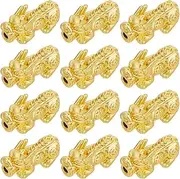 [Beebeecraft] 1 Box 12Pcs Pixiu Spacer Bead 18k Gold Plated Chinese Character CAI Fengshui Lucky Bead for Necklaces Bracelets Key Chains, Hole: 2.5mm