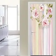 Door Stickers Romantic Flowers 3D Door Sticker Living Room Wedding Wall Decoration Waterproof PVC Self-Adhesive Poster(95x215cm)