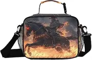 Insulated Lunch Box Horse Cowboy Flame for Women Men - Ideal for Work, Picnics - Includes Adjustable Shoulder Strap