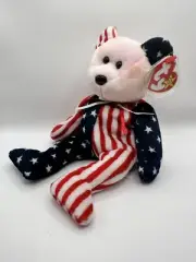 RARE TY Beanie Baby Spangle The Bear 1999 Pink Face Tags Errors PE Pellets