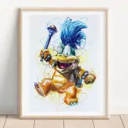 Larry Koopa Ballpoint Pen Print, Super Mario art Poster