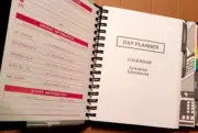 NOS Leather Home Office Travel Day Planner Black Purse Size 6 x 5 1/2 Vintage