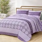 Boho Quilt Set King,Purple Bohemian Striped Patchwork Summer Bedspread Coverlet